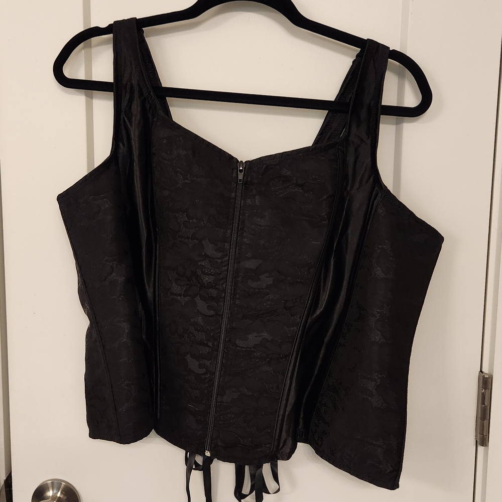 Black floral lace zip corset top